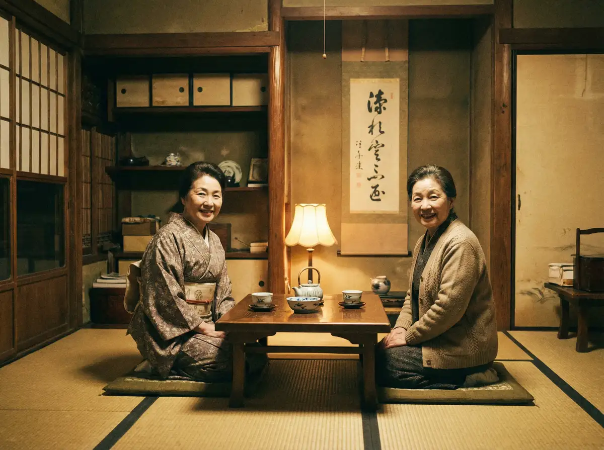 两位优雅的 啄木鸟官网-完整版|高清资源|啄木鸟平台 在日式茶室中品茶交谈